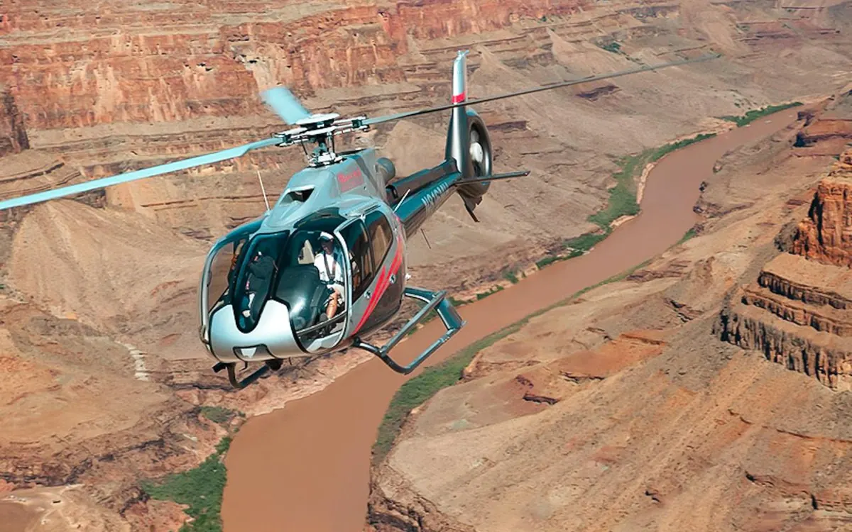 The Colorado River seen from a helicopter in the Grand Canyon