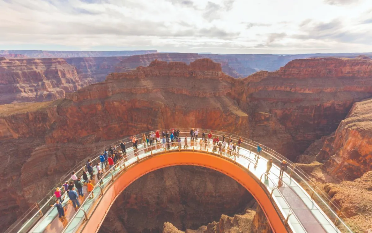 The glass Skywalk projecting over the rim at Grand Canyon West