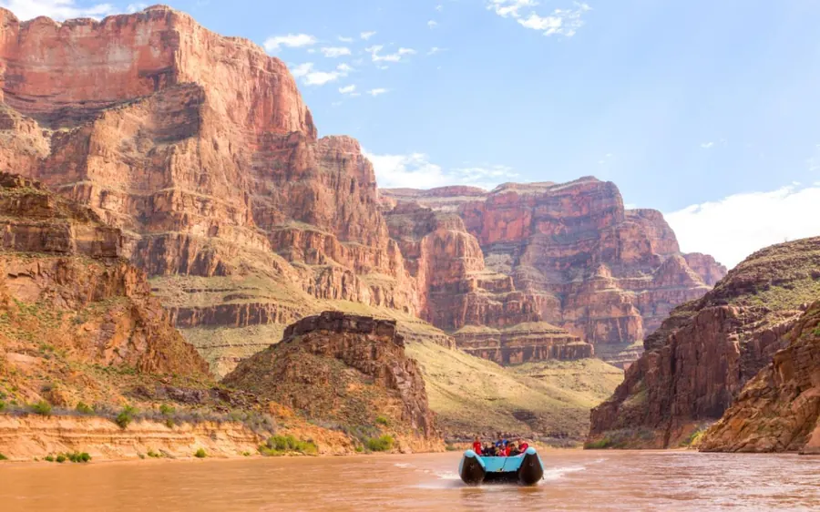 A raft on the Colorado River inside the Grand Canyon
